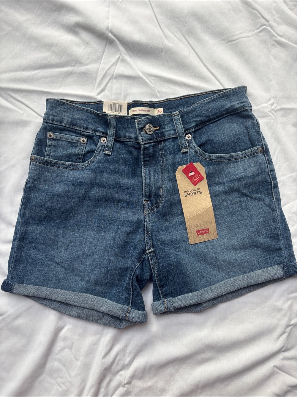 Levi's Women's Mid-Length Denim Shorts in Dark Blue Wash